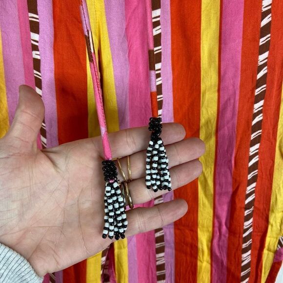 Farm Rio Lucy Striped Pink Yellow Pull-On Drawstring Pants Size Small - Picture 5 of 10